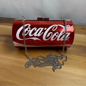 Red Coca-Cola Classic Can Barrel Bag Clutch with Removable Strap
